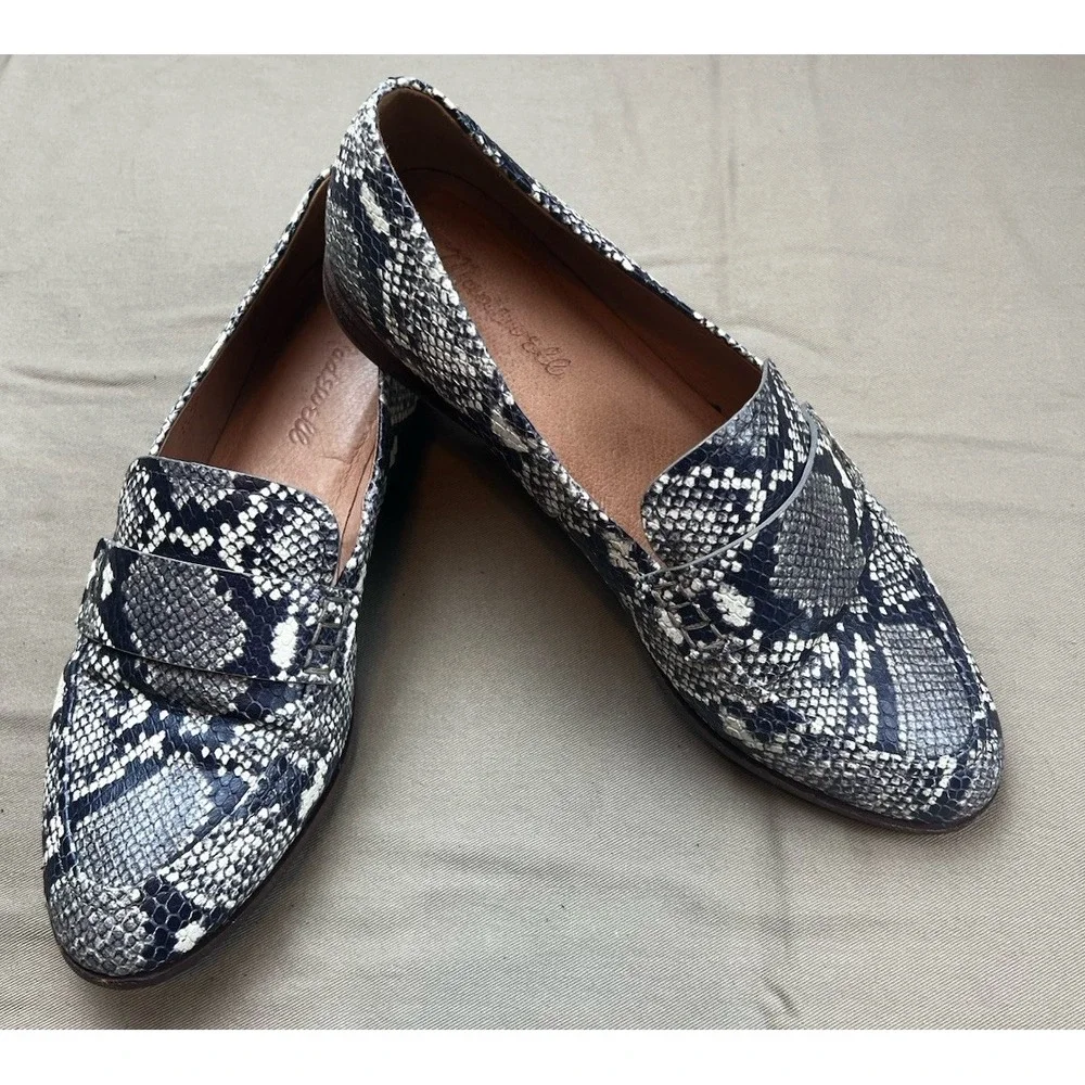Madewell The Alex Loafer AE239 in Snake Embossed Leather Women's Size 7